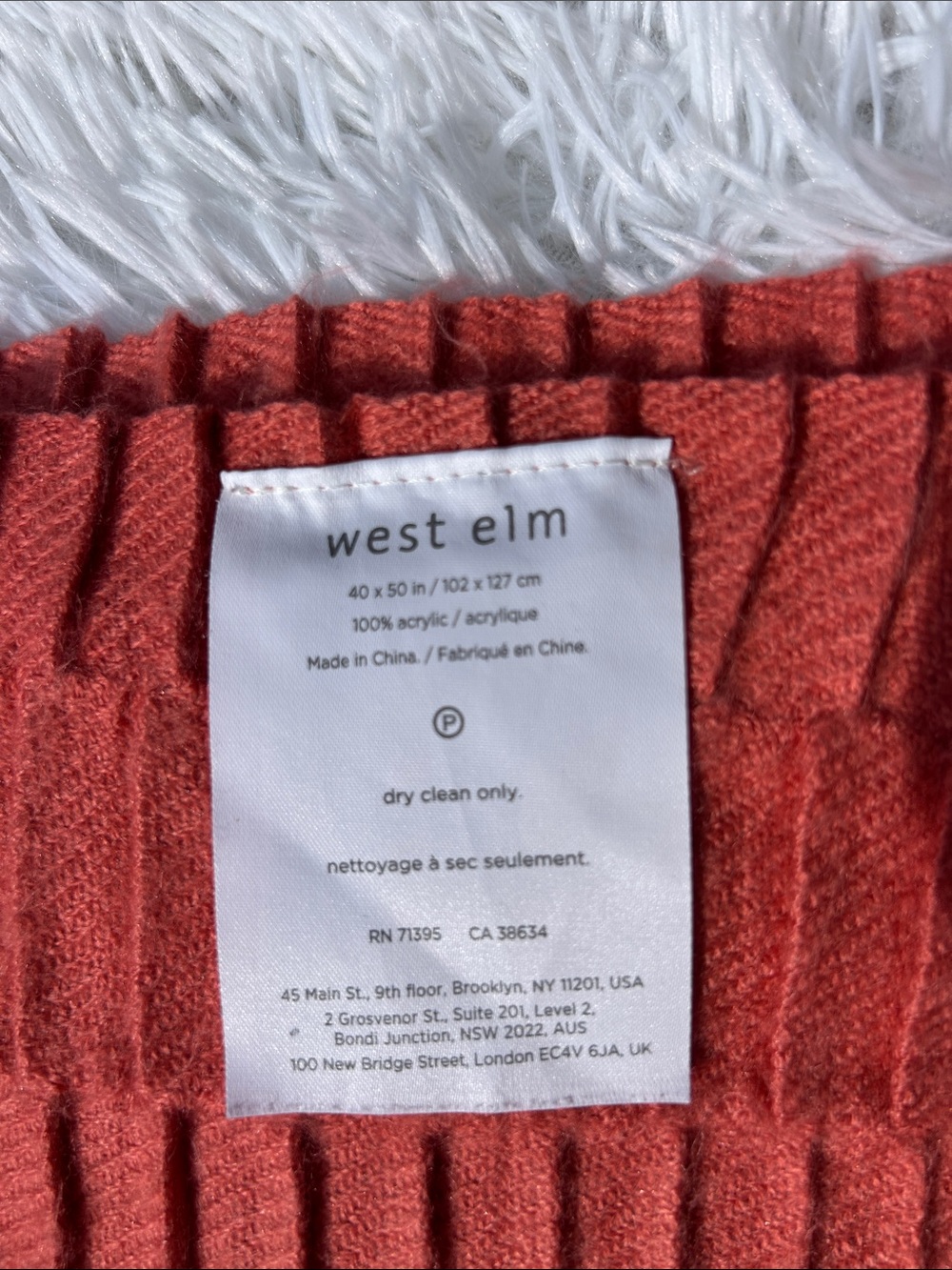West Elm Coral Ribbed Fringe Throw Wrap Blanket 40” x 60” - Picture 8 of 11